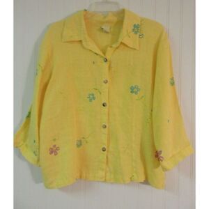 Cotton Collection Blouse yellow 100% linen sz L
